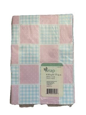 Vintage Blue & Pink Plaid Polka Dot Wrapping Paper Gift Wrap Boy Girl Gender